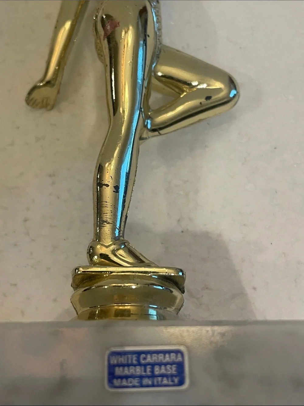 Vintage Y2K Gold Dance Trophy white Carrara marble Figurine Kids in Motion Italy